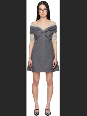 SHU SHU TONG grey bow off shoulder dress